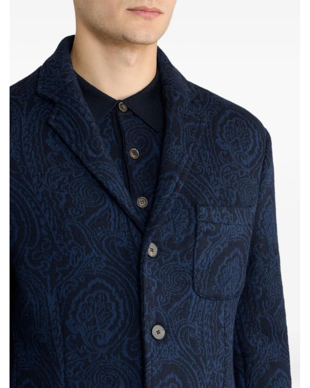 Etro Blue Veste Jacquard En Laine Mélangée À Motif Arnica for men