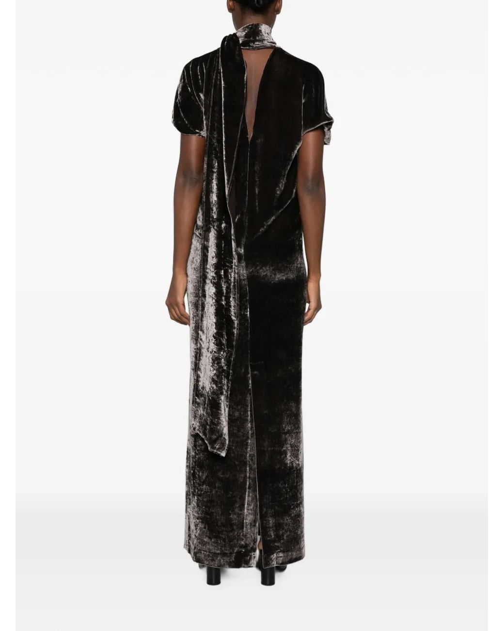 Cortana Black Iris Velvet Tie-Neck Maxi Dress