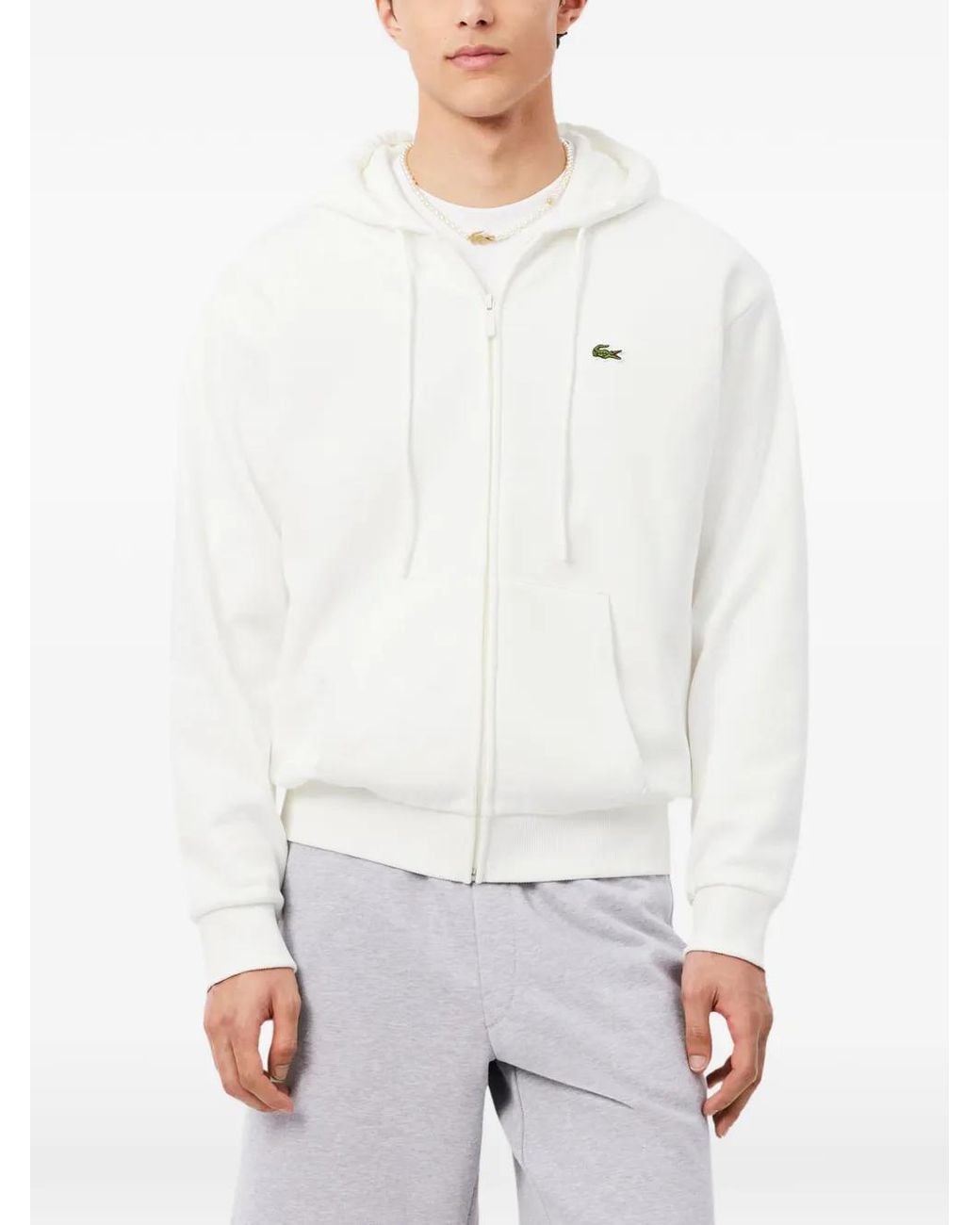 Lacoste White Logo-Patch Zip-Up Hoodie for men