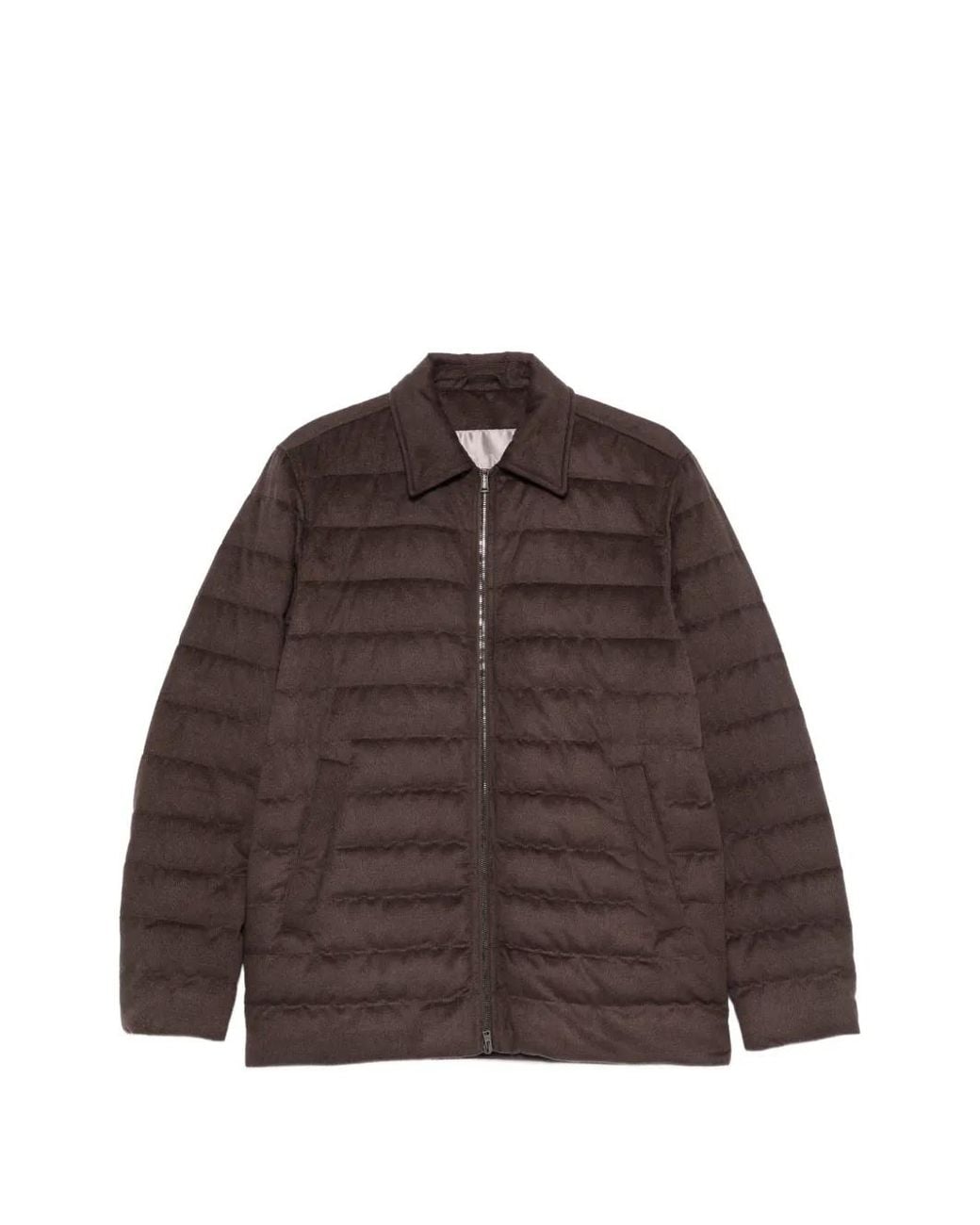 Herno Brown Quilted Zip-Up Coat for men
