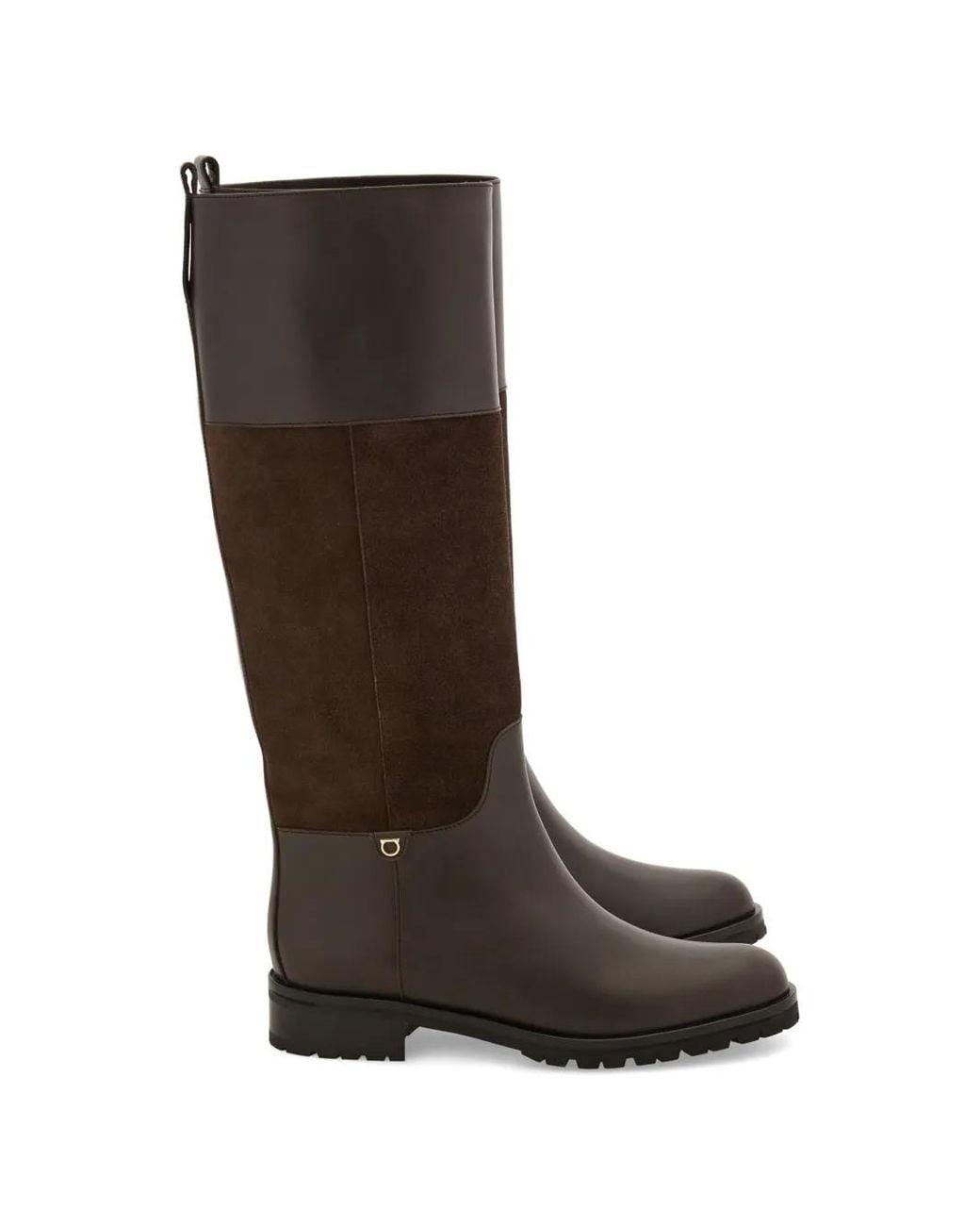 Ferragamo Brown Knee High Gancini Ornament Boots