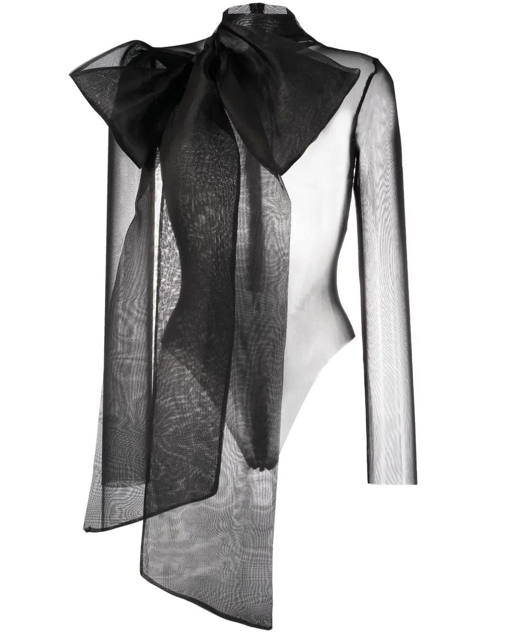 Atu Body Couture Black Semi-Sheer Bow-Detail Bodysuit