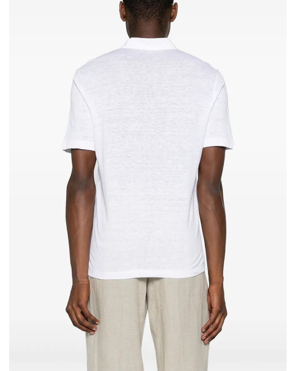 Barba Napoli White V-Neck Linen Polo Shirt for men