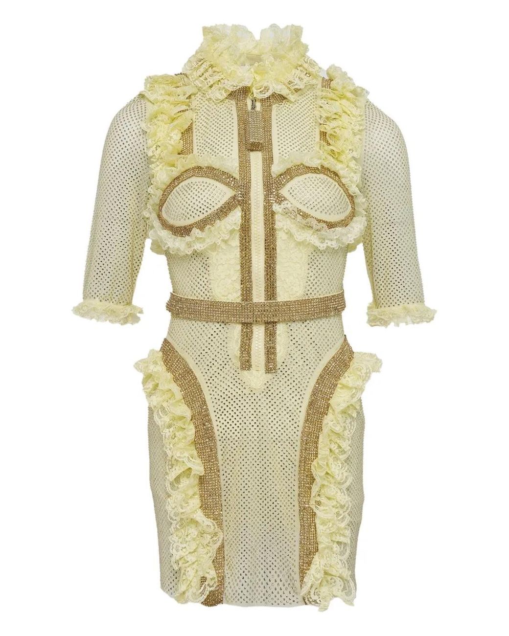 Self-Portrait White Ruffle-Details Mini Dress