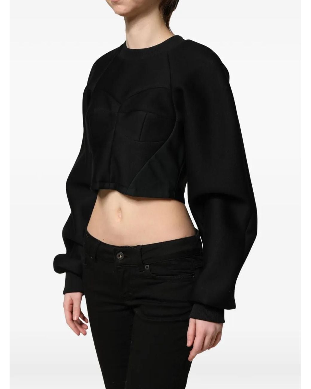 Philosophy Di Lorenzo Serafini Black Corset-Style Cropped Sweatshirt