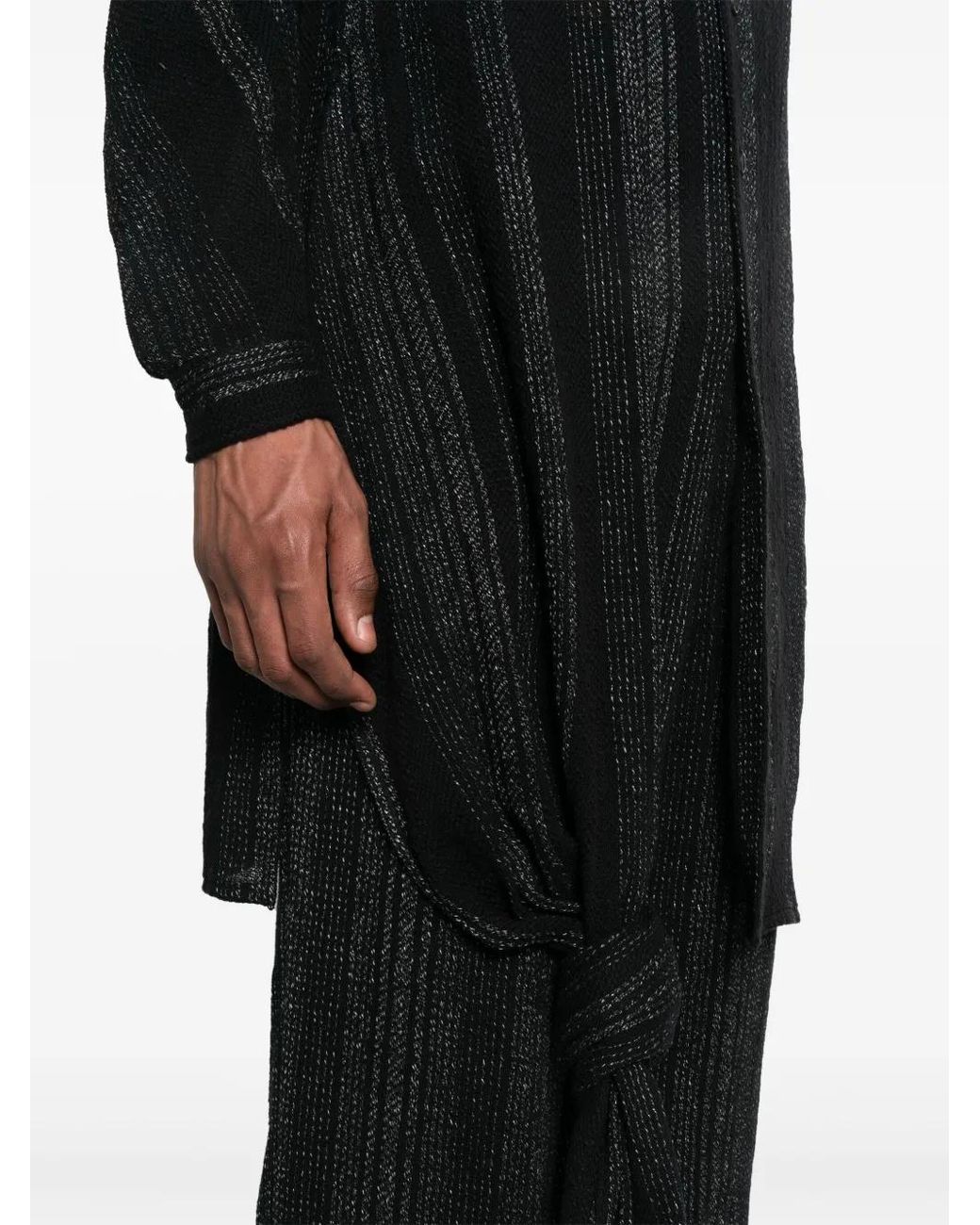 Yohji Yamamoto Black Stiped Knot-Detail Shirt for men