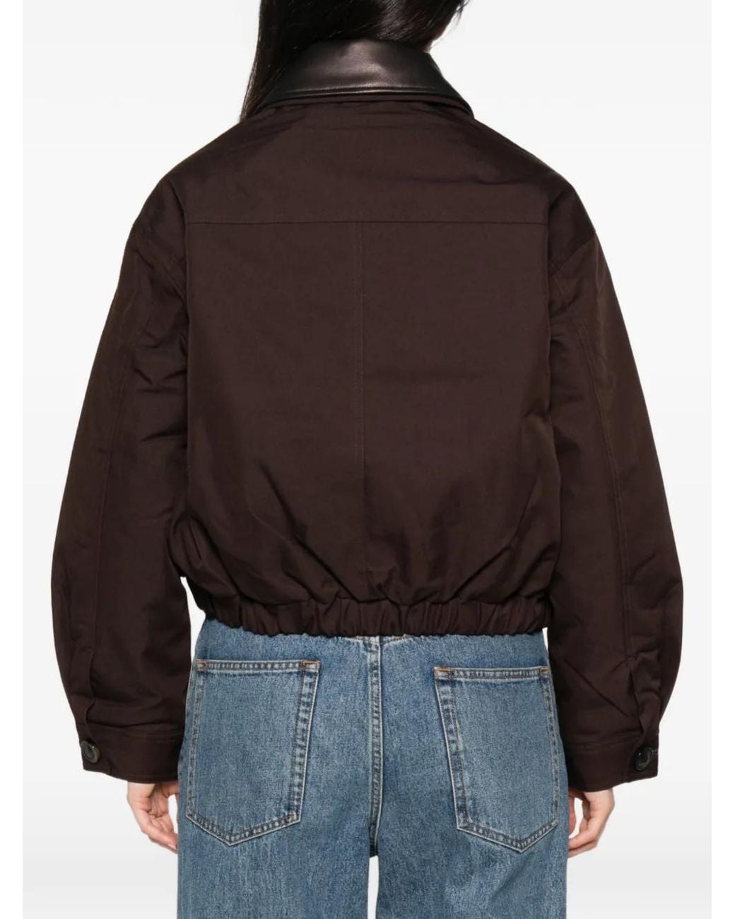 Sessun Brown Leather Effect-Collar Bomber Jacket
