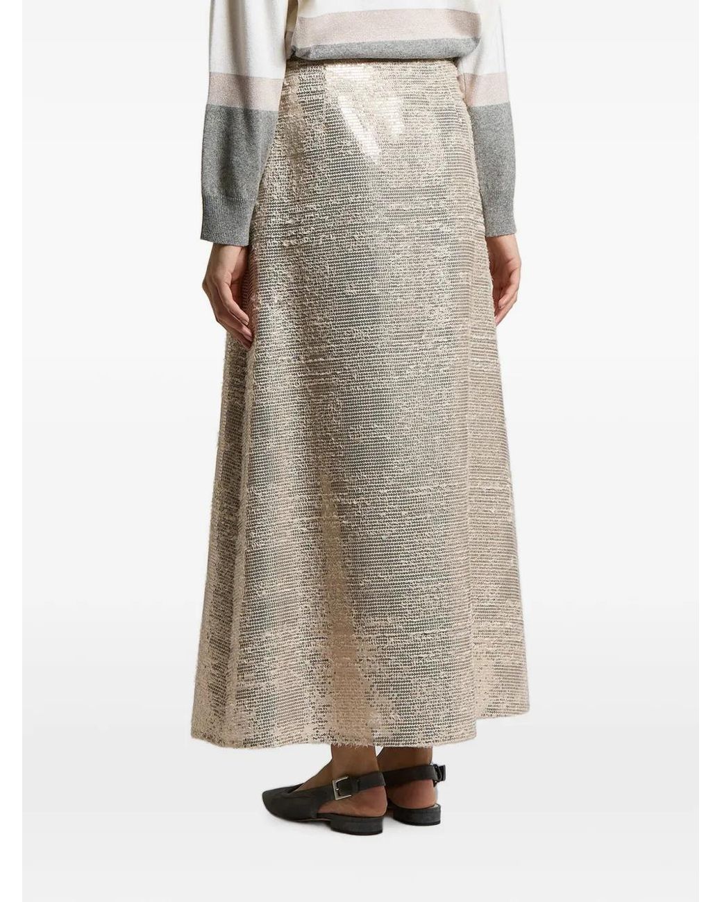 Peserico Gray Sequin-Embellished Maxi Skirt