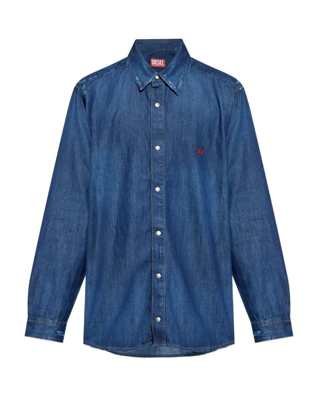 DIESEL Blue Denim Shirt With Embroidered Logo for men