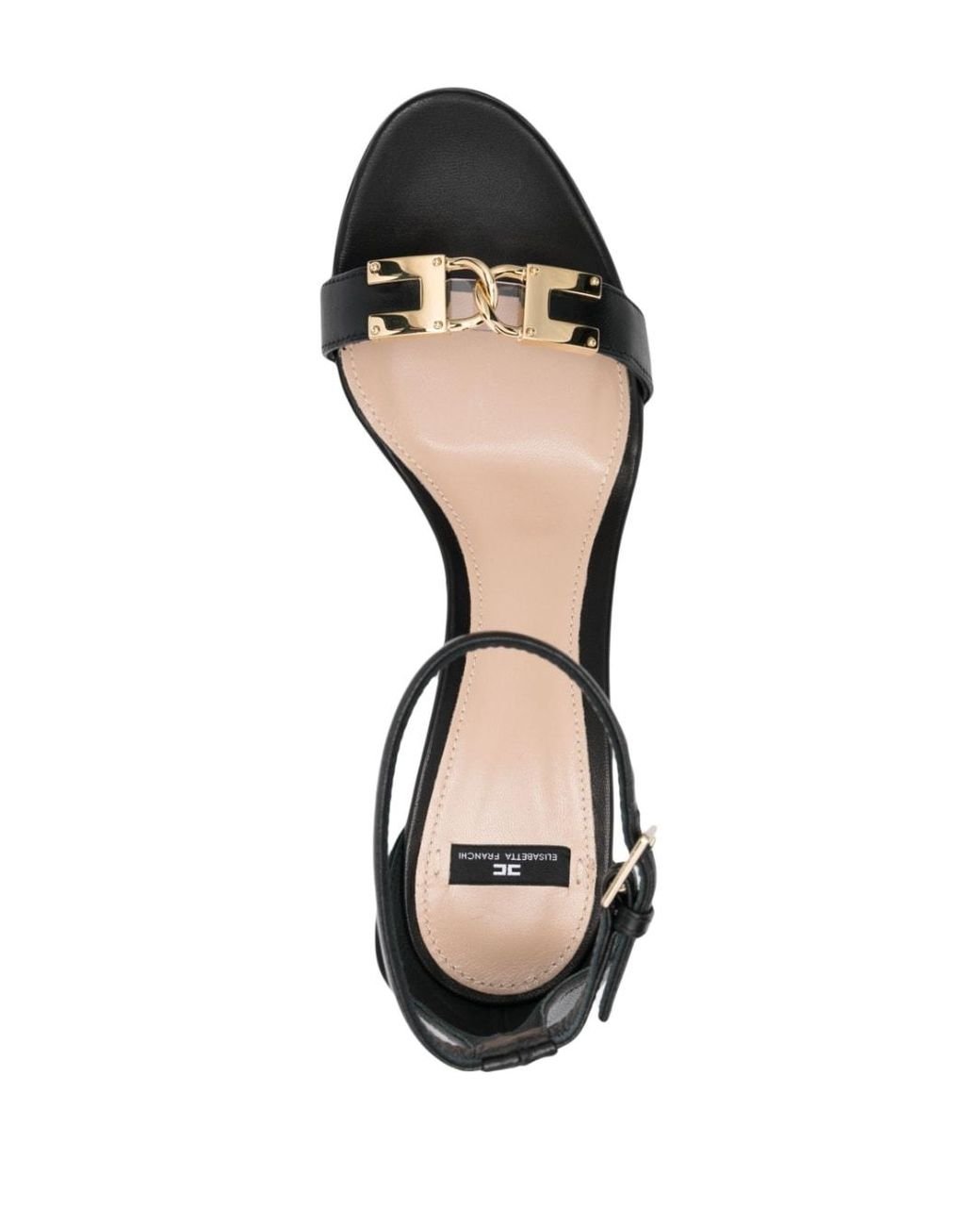 Elisabetta Franchi 85mm Chain-trim Leather Sandals in Black | Lyst