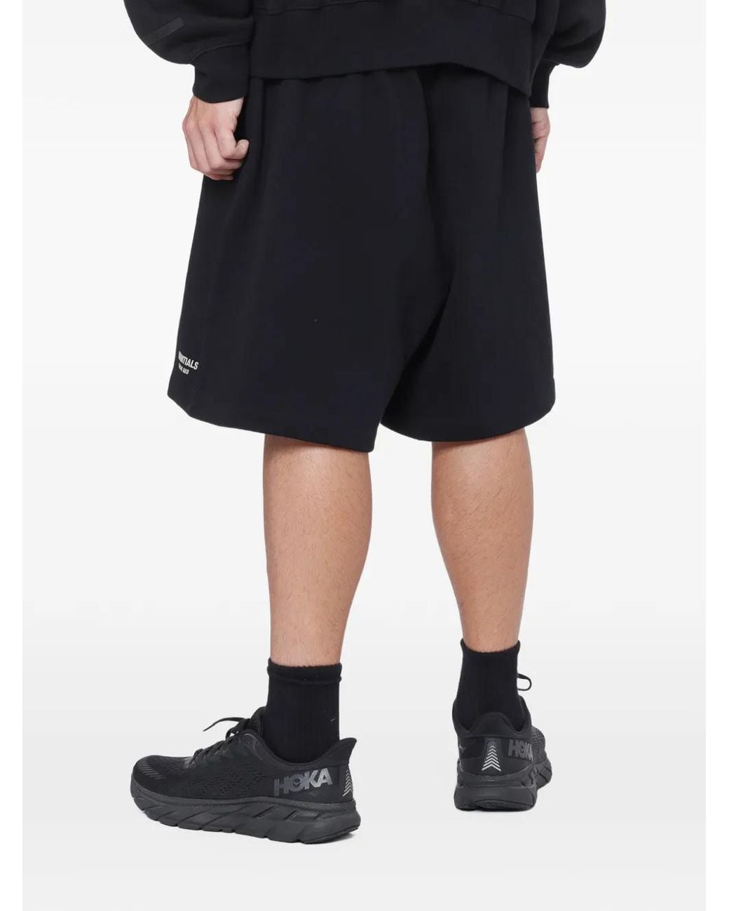 Essentials Black Logo-Print Drawstring Shorts for men