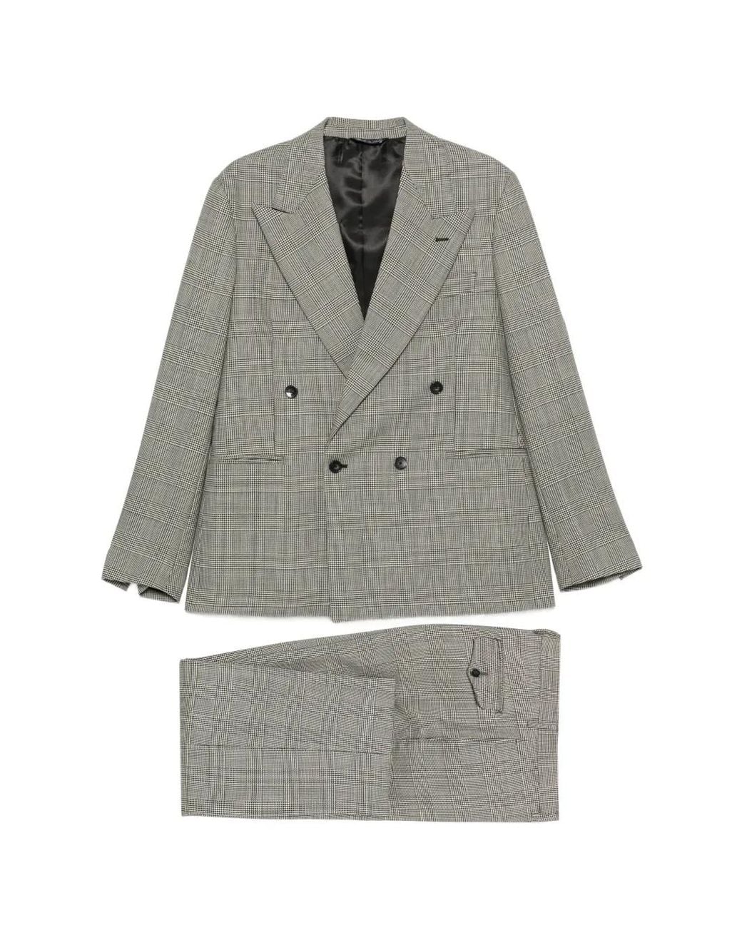 época Gray Prince Of Wales Check Double-Breasted Suit for men