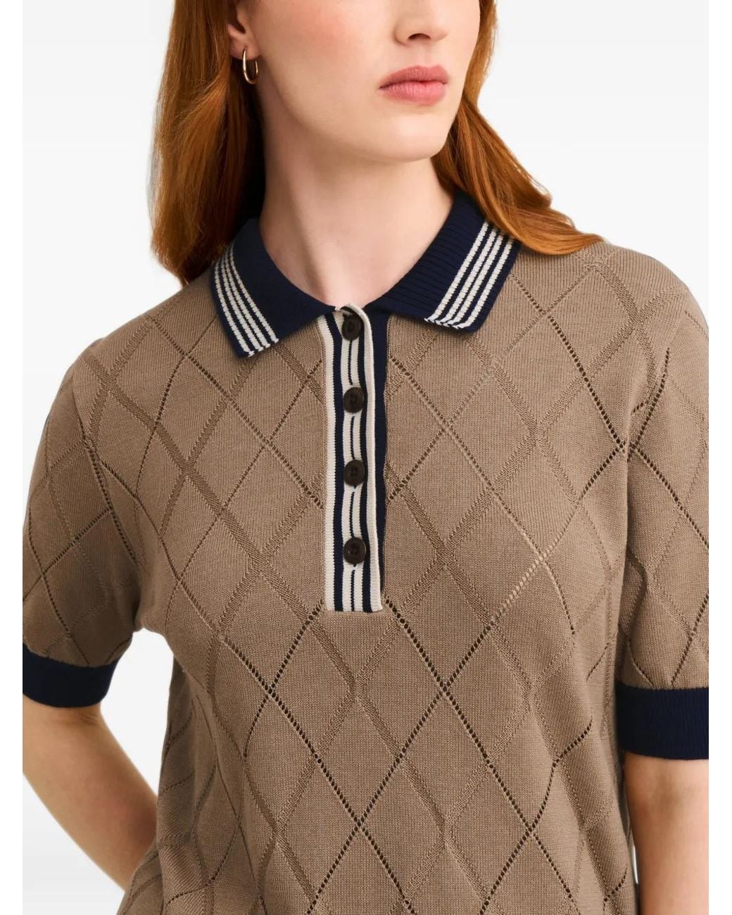 Pringle of Scotland Brown Argyle-Patterned Polo Top