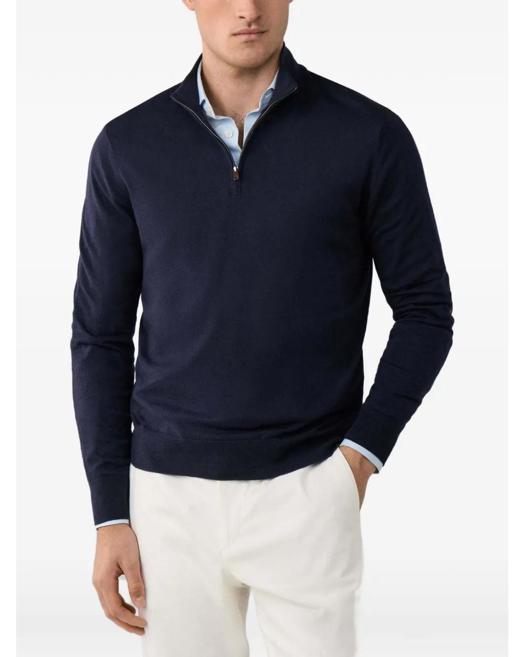 Hackett Blue Half-Zip Elbow-Patch Sweater for men