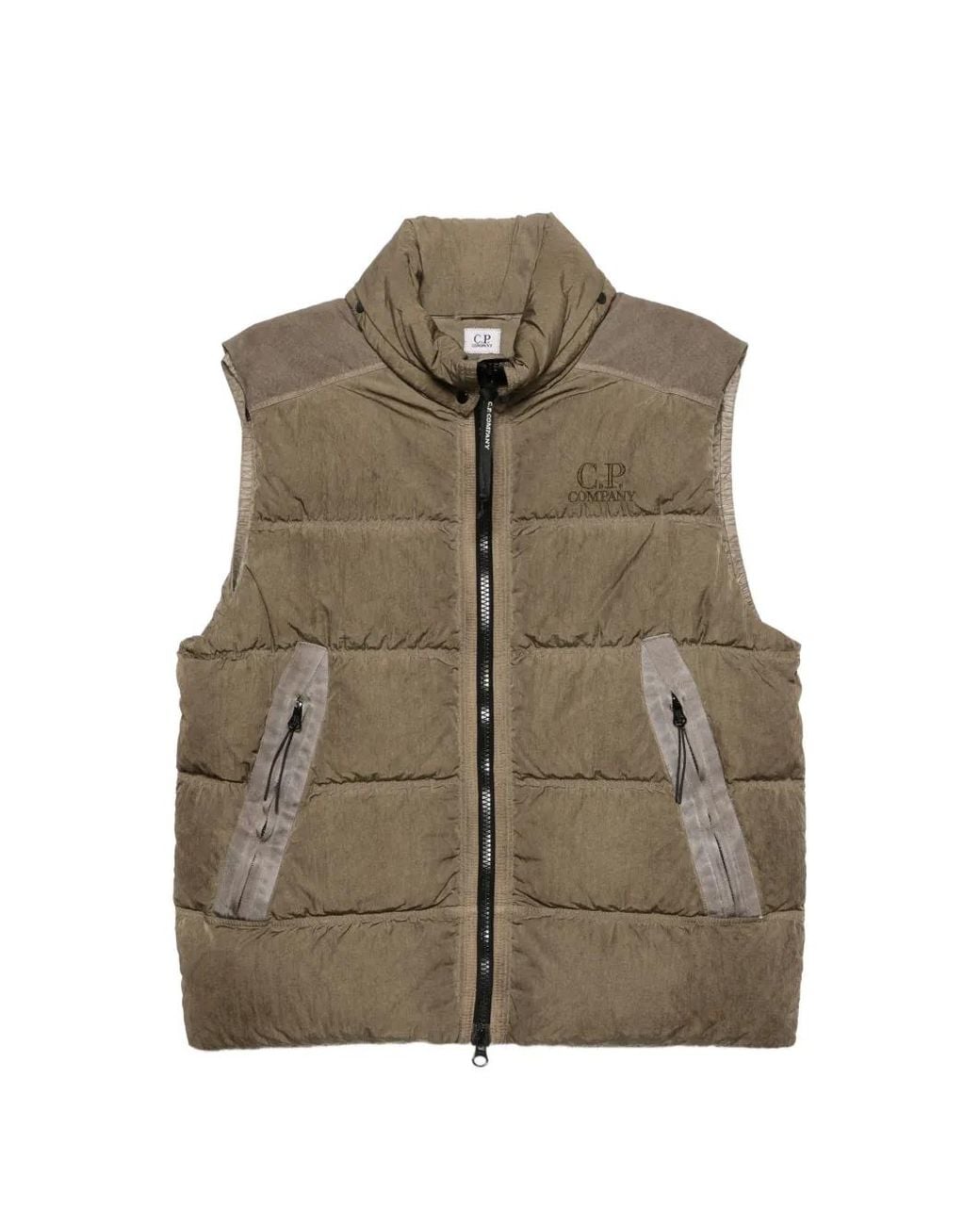 C P Company Brown Eco-Chrome R Padded Panelled Gilet for men