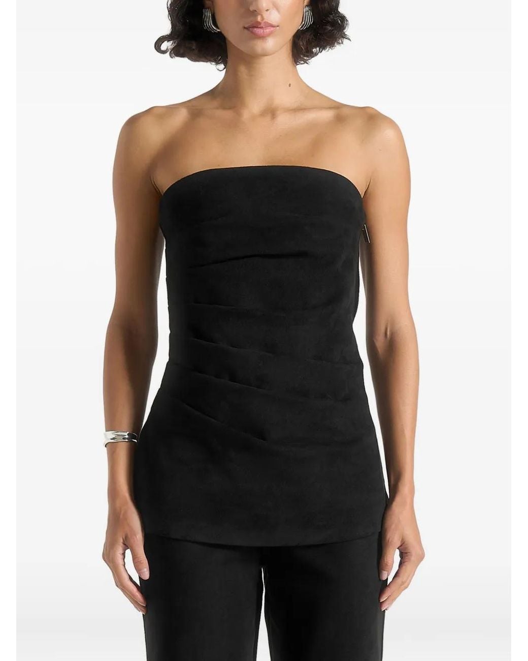 Manière De Voir Black Laurena Tacked Longline Bandeau Top