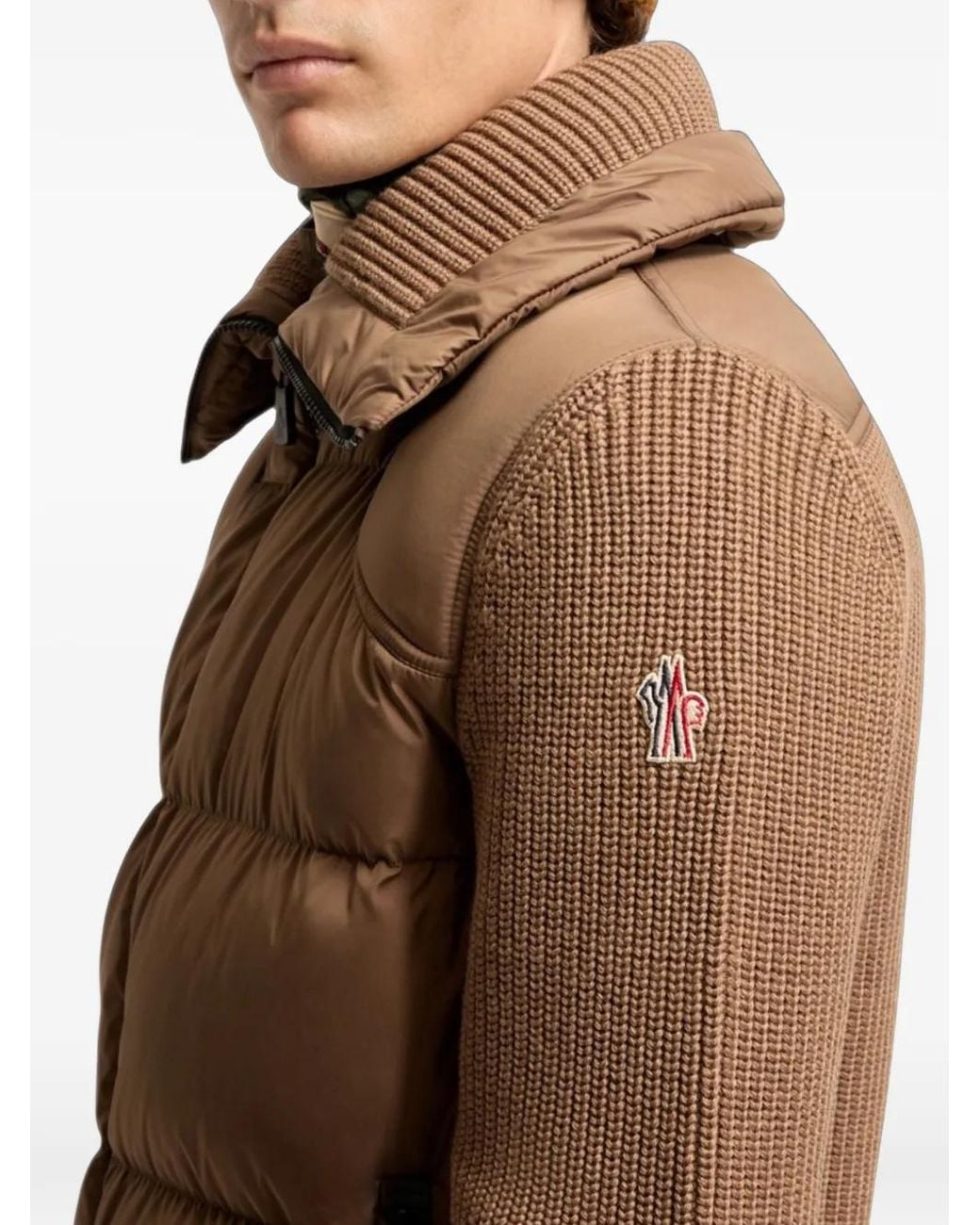 Moncler Brown Padded Knit-Sleeve Jacket for men