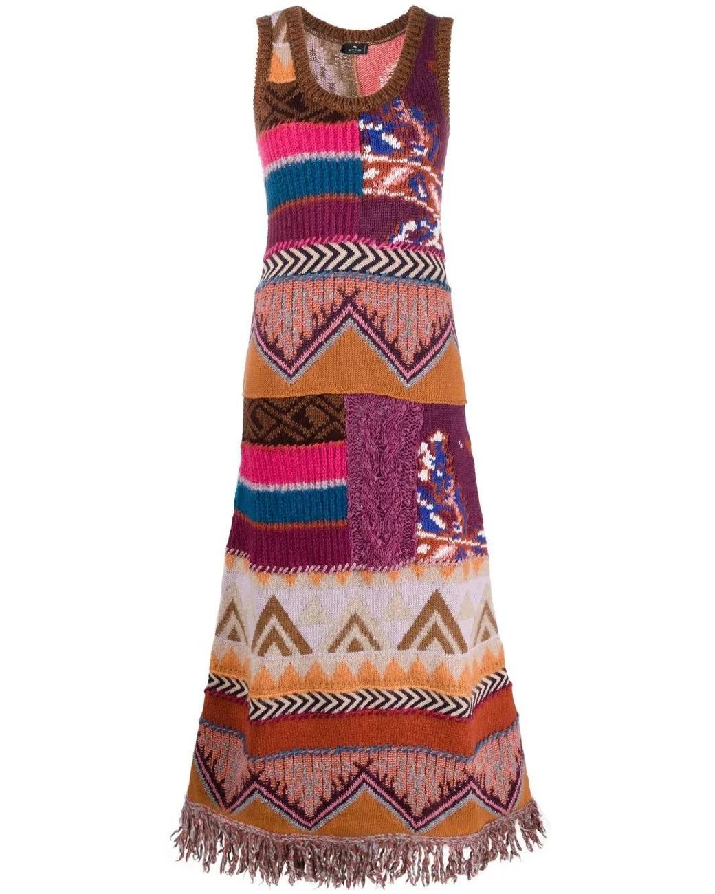 Vestido largo de punto patchwork Etro de color Multicolor