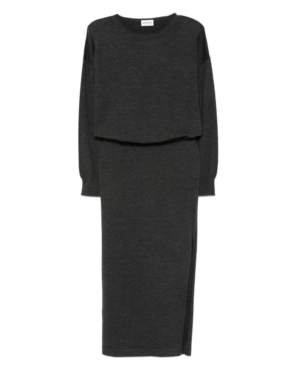P.A.R.O.S.H. Black Long-Sleeve Midi Dress