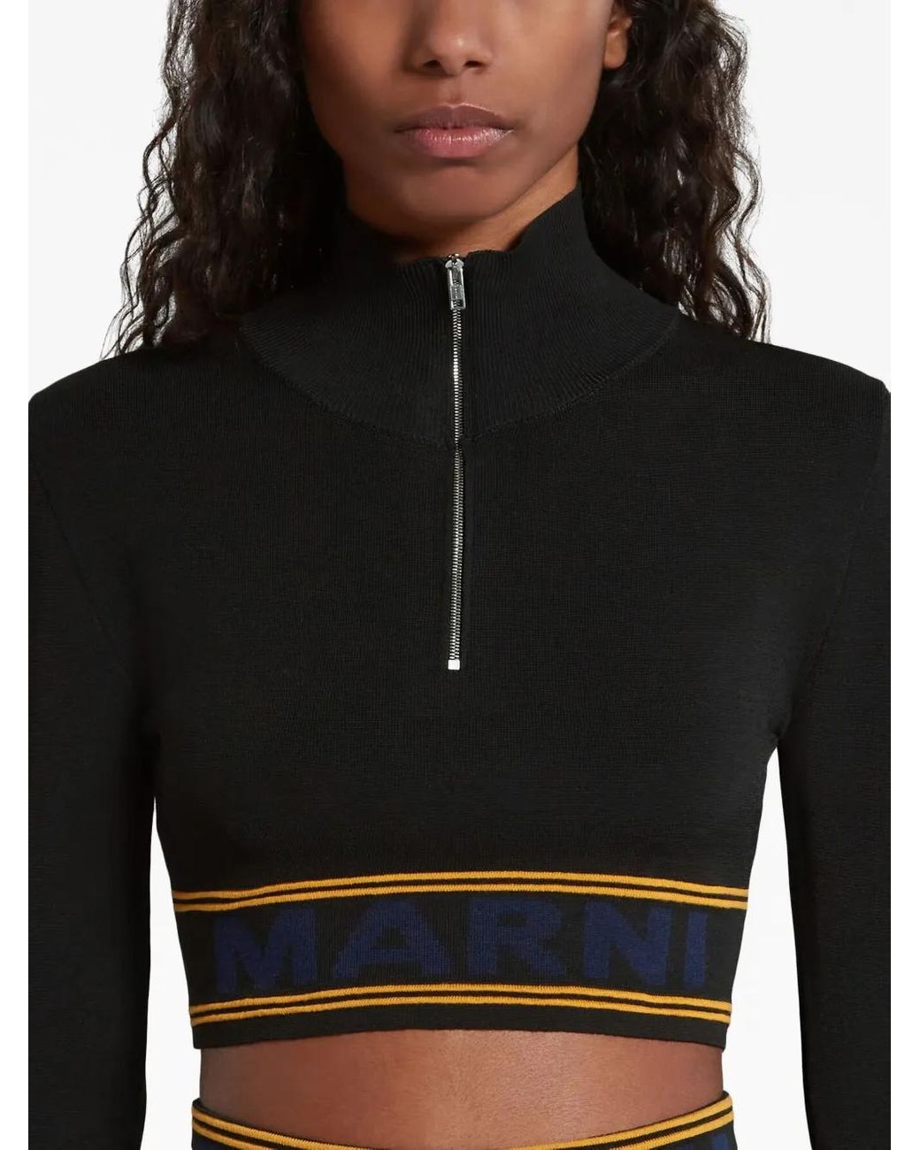 Marni Black Logo-Underband Cropped Jumper
