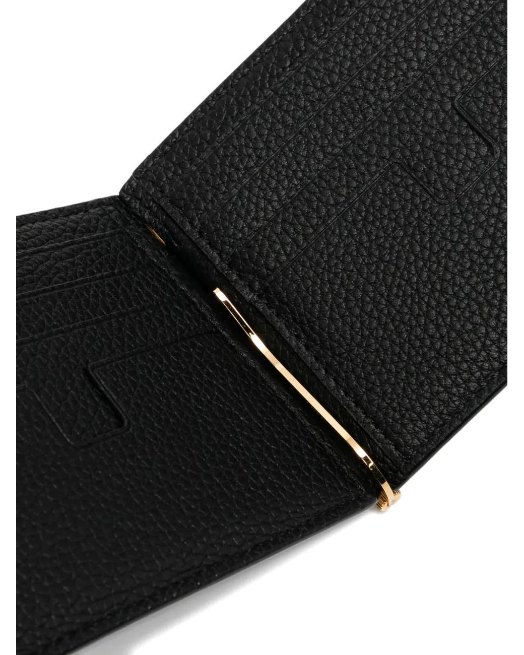 Tom Ford Black Soft Grain Leather T Line Money Clip Wallet for men