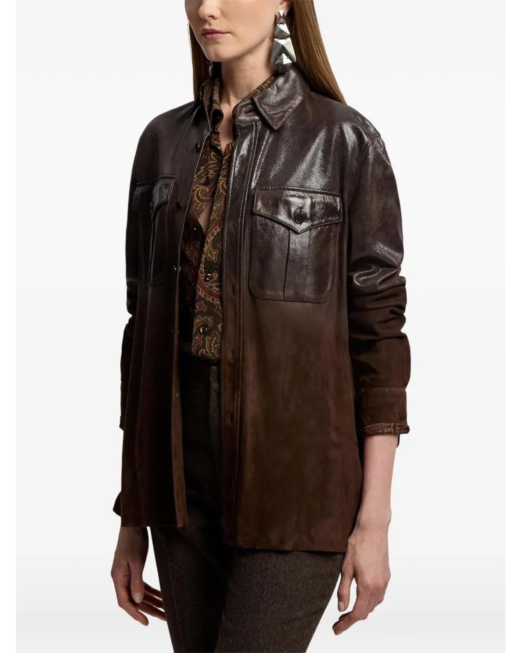 Ralph Lauren Brown Landry Degradé Suede Shirt