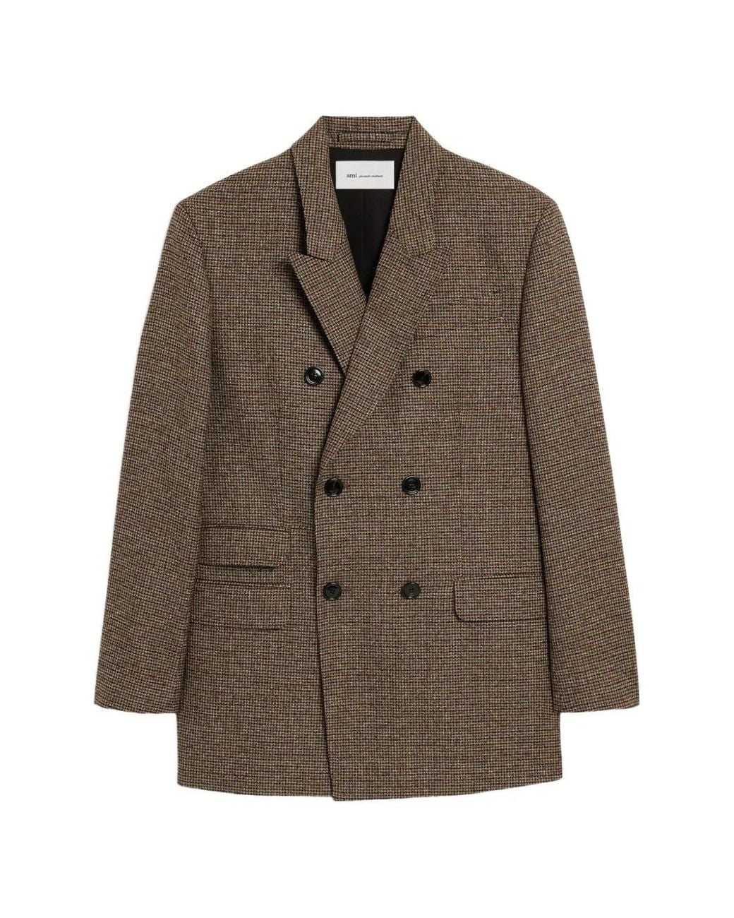 AMI Brown Double Breasted Houndstooth Wool Blazer for men