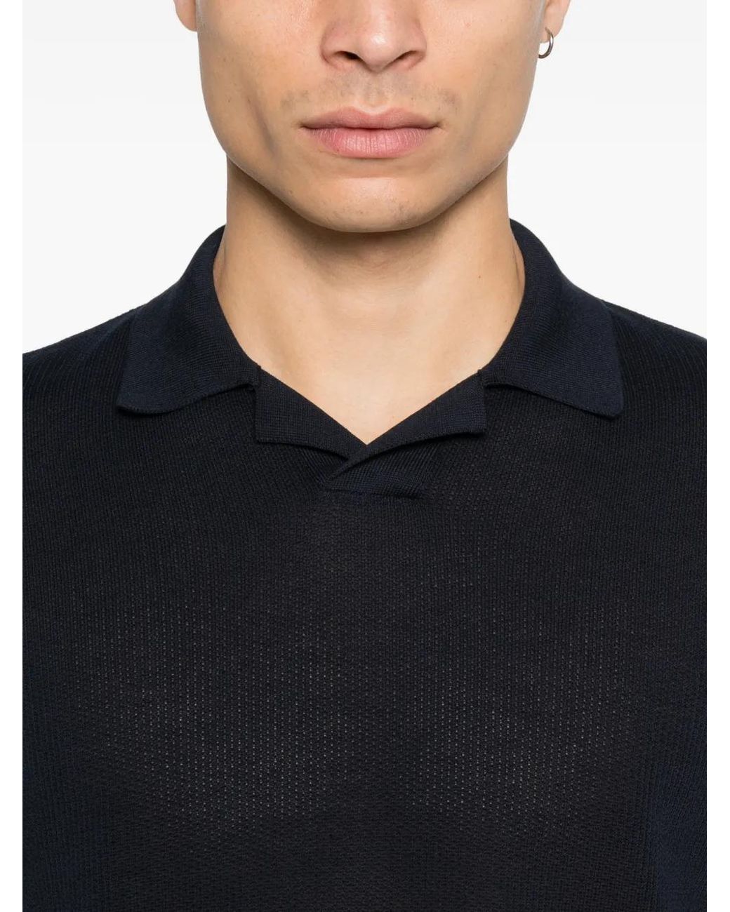 Eleventy Black Knitted Cotton Polo-Collar T-Shirt for men