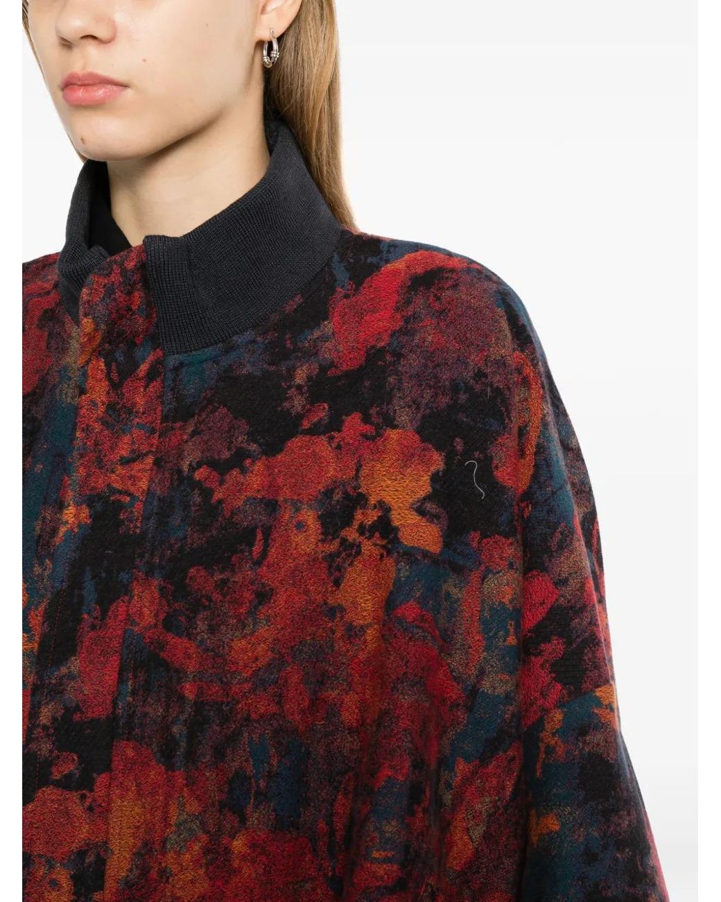 Yohji Yamamoto Red Floral-Print Oversized Jacket