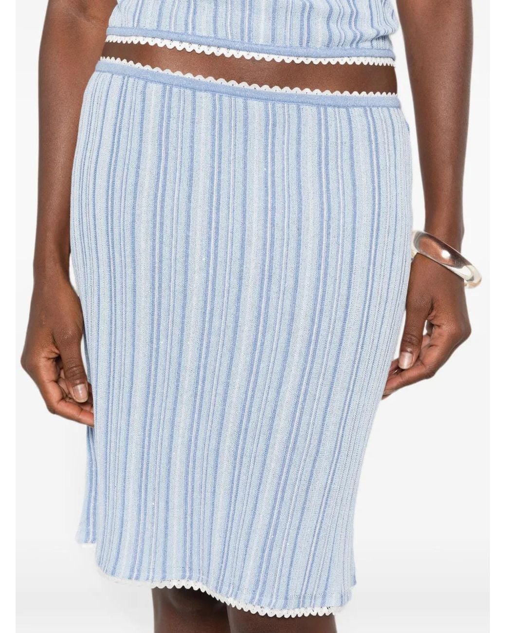 Asta Resort Blue Cleo Striped Midi Skirt