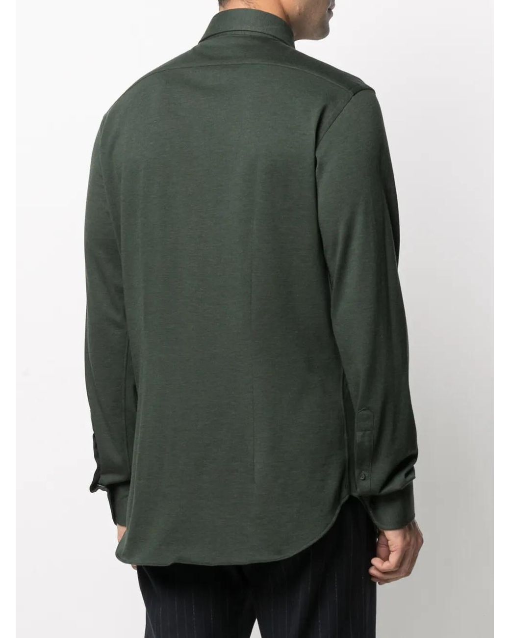 Orian Green Spread Collar Piqué Shirt for men