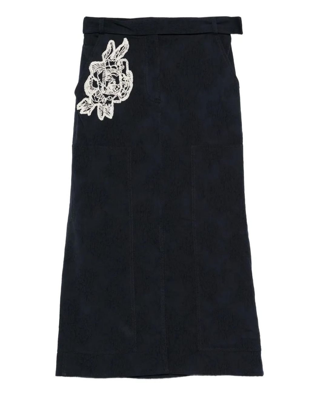 Erdem Black Floral-Appliqué Jacquard Skirt