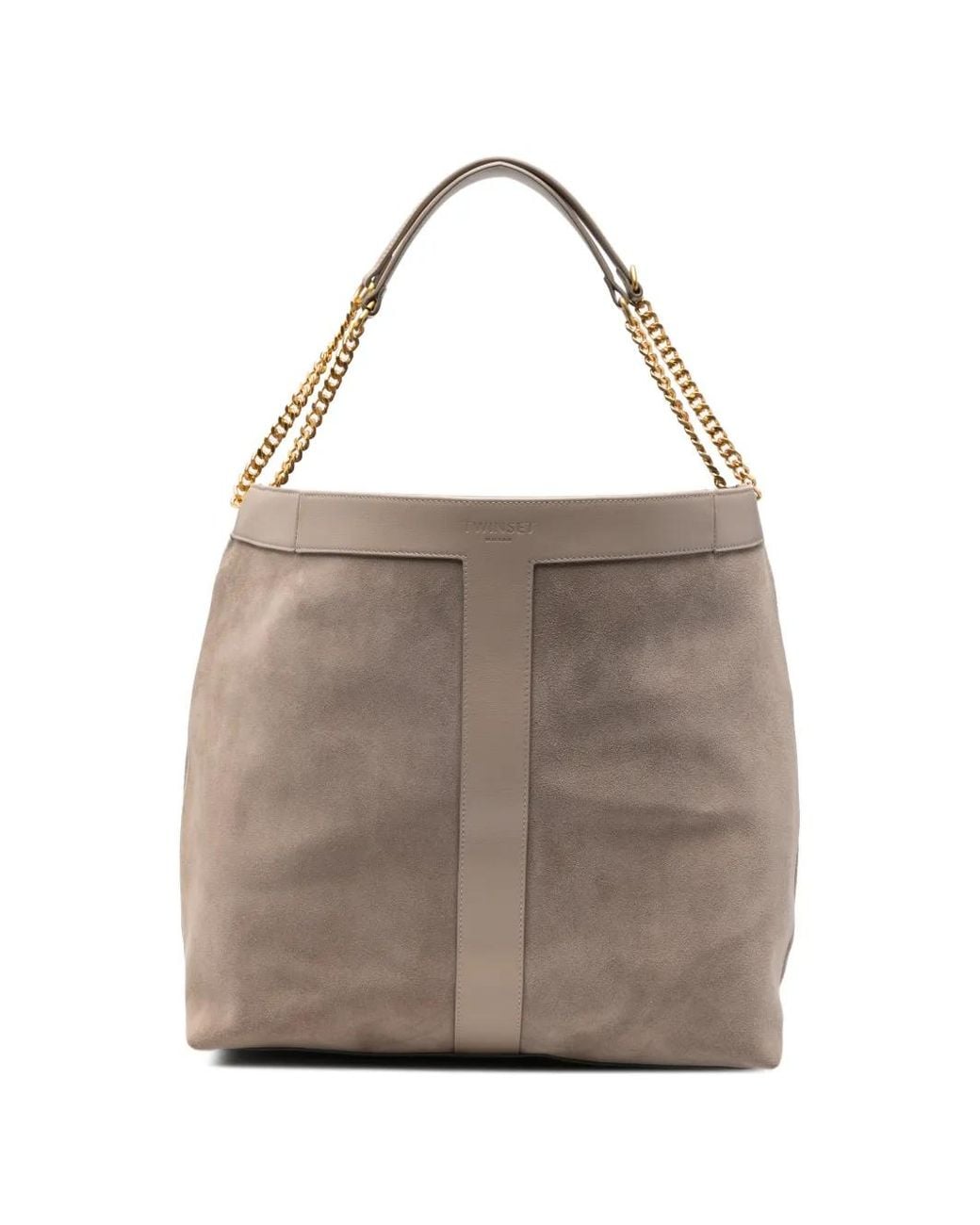 Twinset Gray Suede Panelled Shoulder Bag