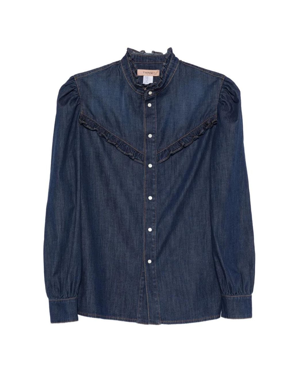Twinset Blue Denim Shirt With Ruffles