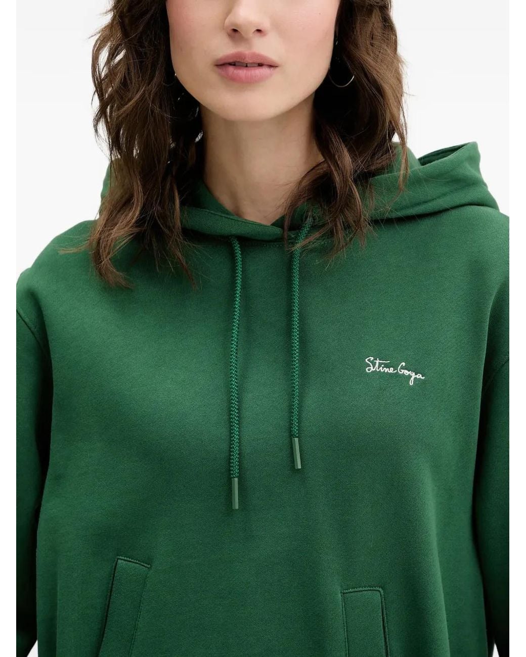 Stine Goya Green Drawstring-Fastening Ruffled Hoodie