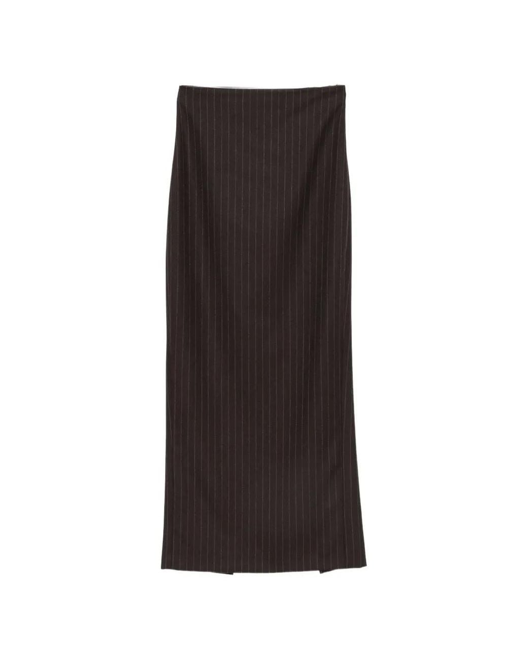 MARSĒM Black Pinstripe-Pattern Slit-Detail Maxi Skirt