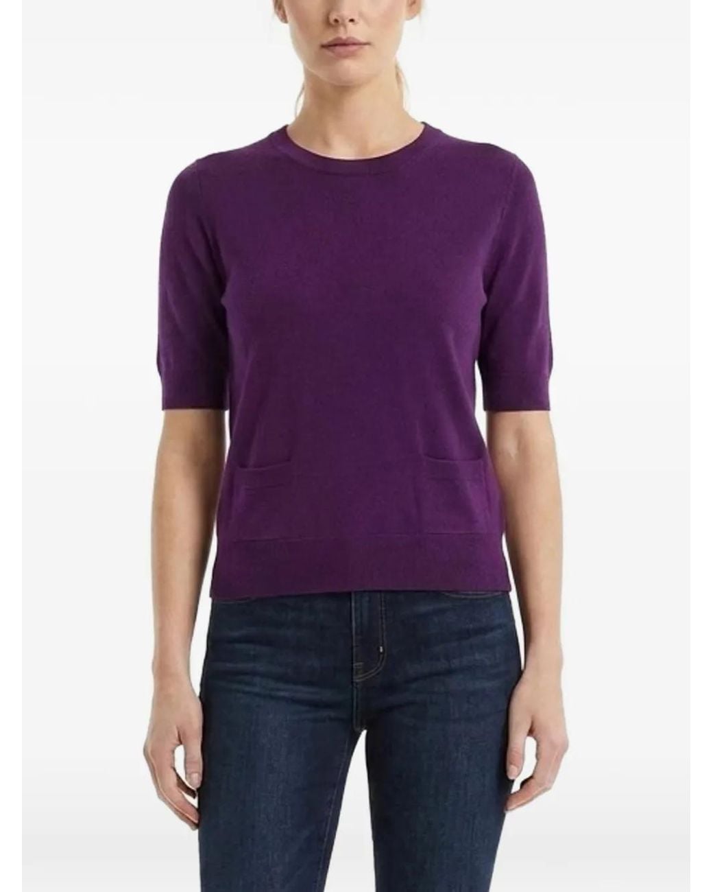 Dolce & Gabbana Purple Buttoned-Back Short-Sleeve Sweater