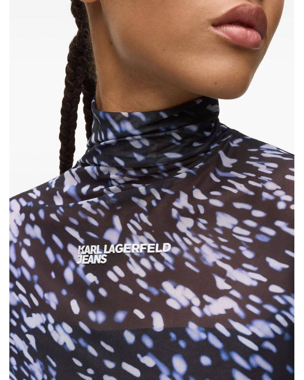 Karl Lagerfeld Blue All-Over-Print Mesh Top