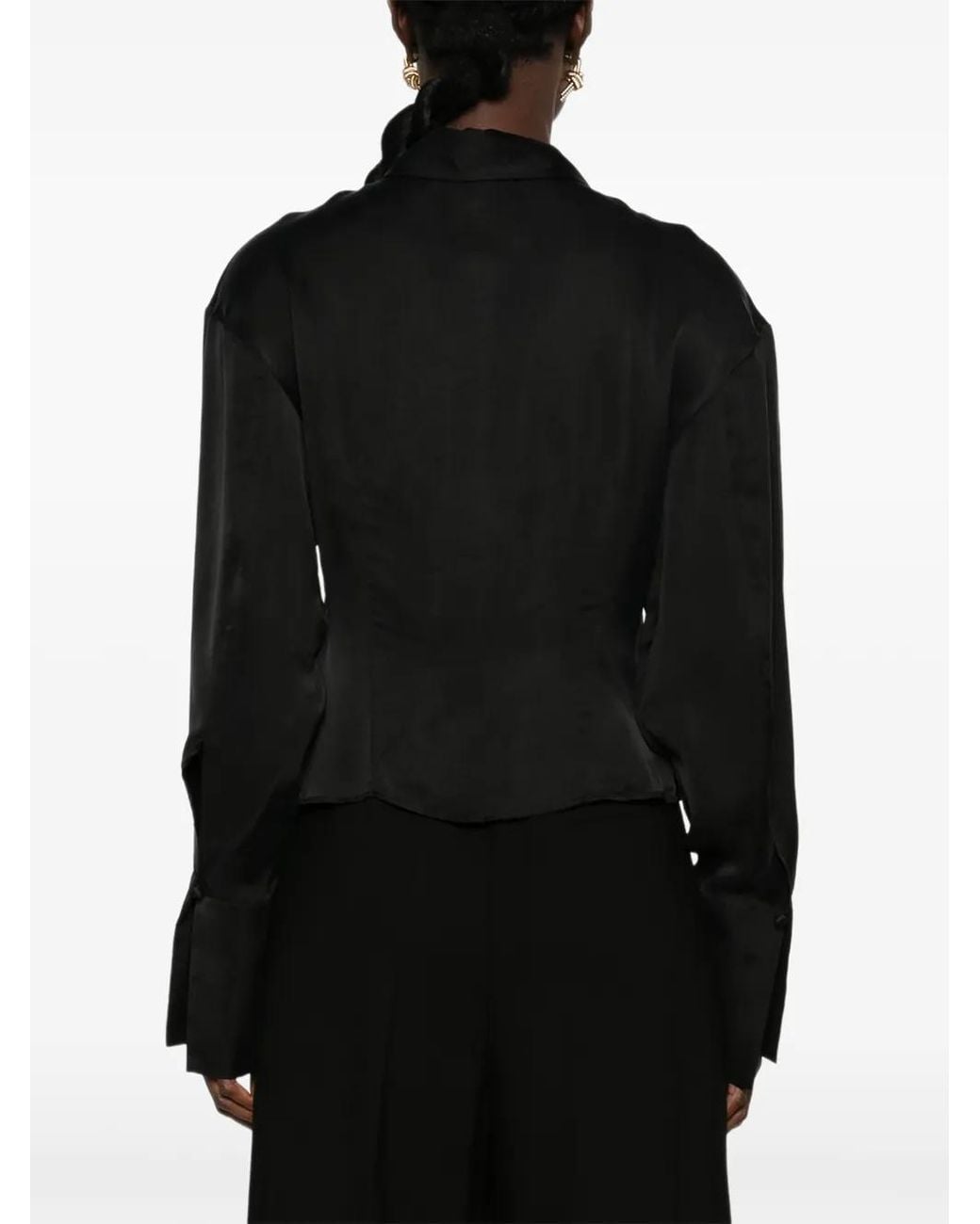 ANDAMANE Black Draped Long-Sleeve Blouse