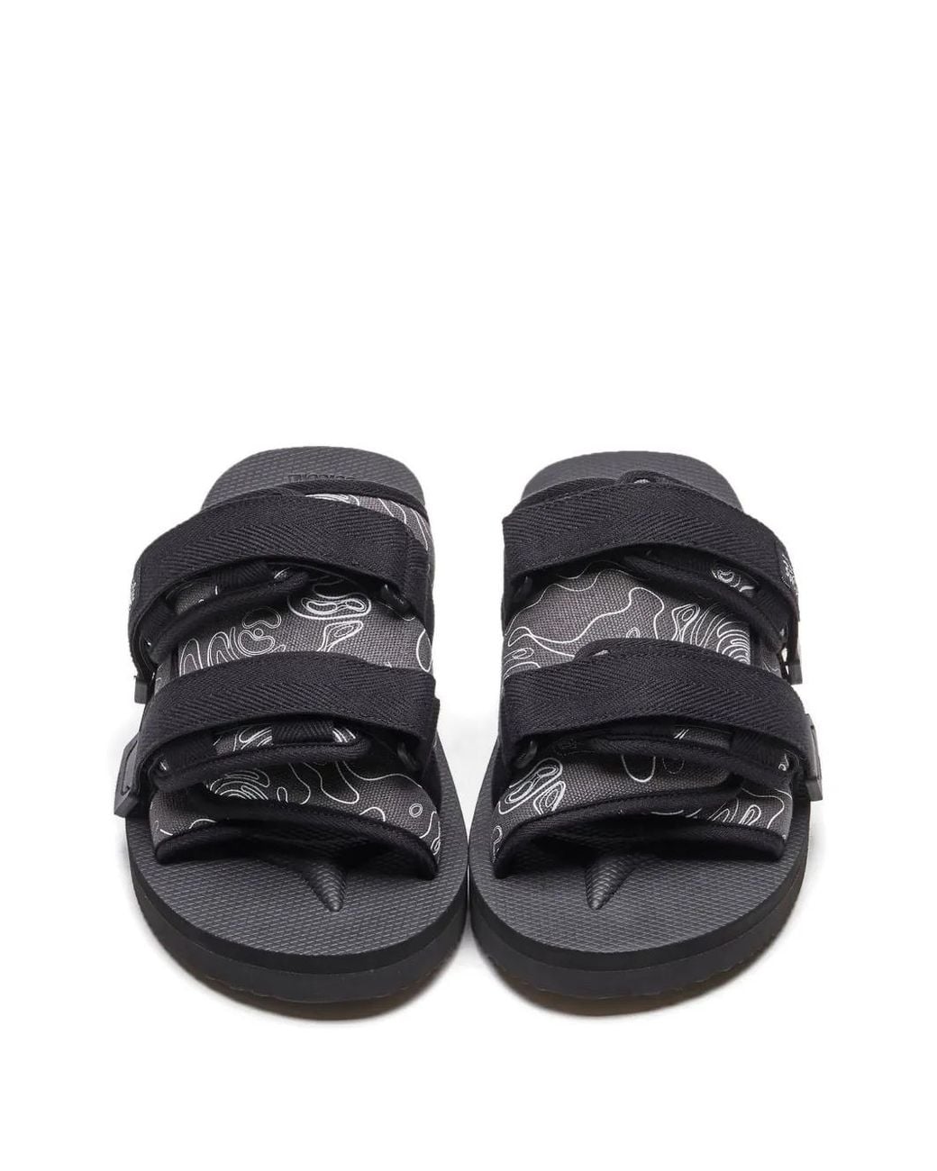 Suicoke Black Triple-Strap Patterned Sandals