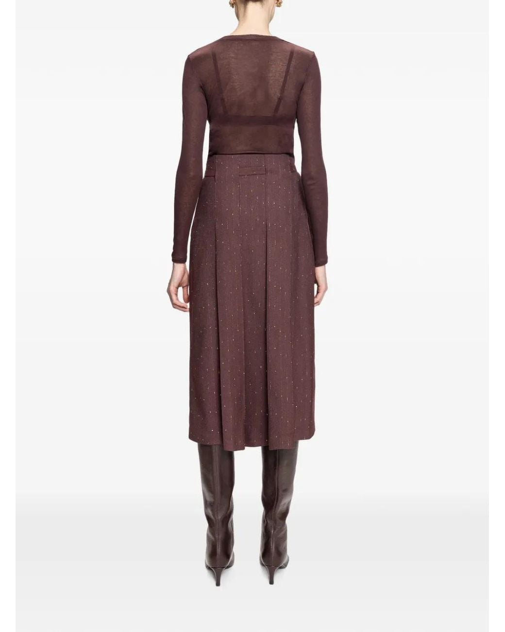 Nissa Purple High-Rise Wool-Blend Midi Skirt