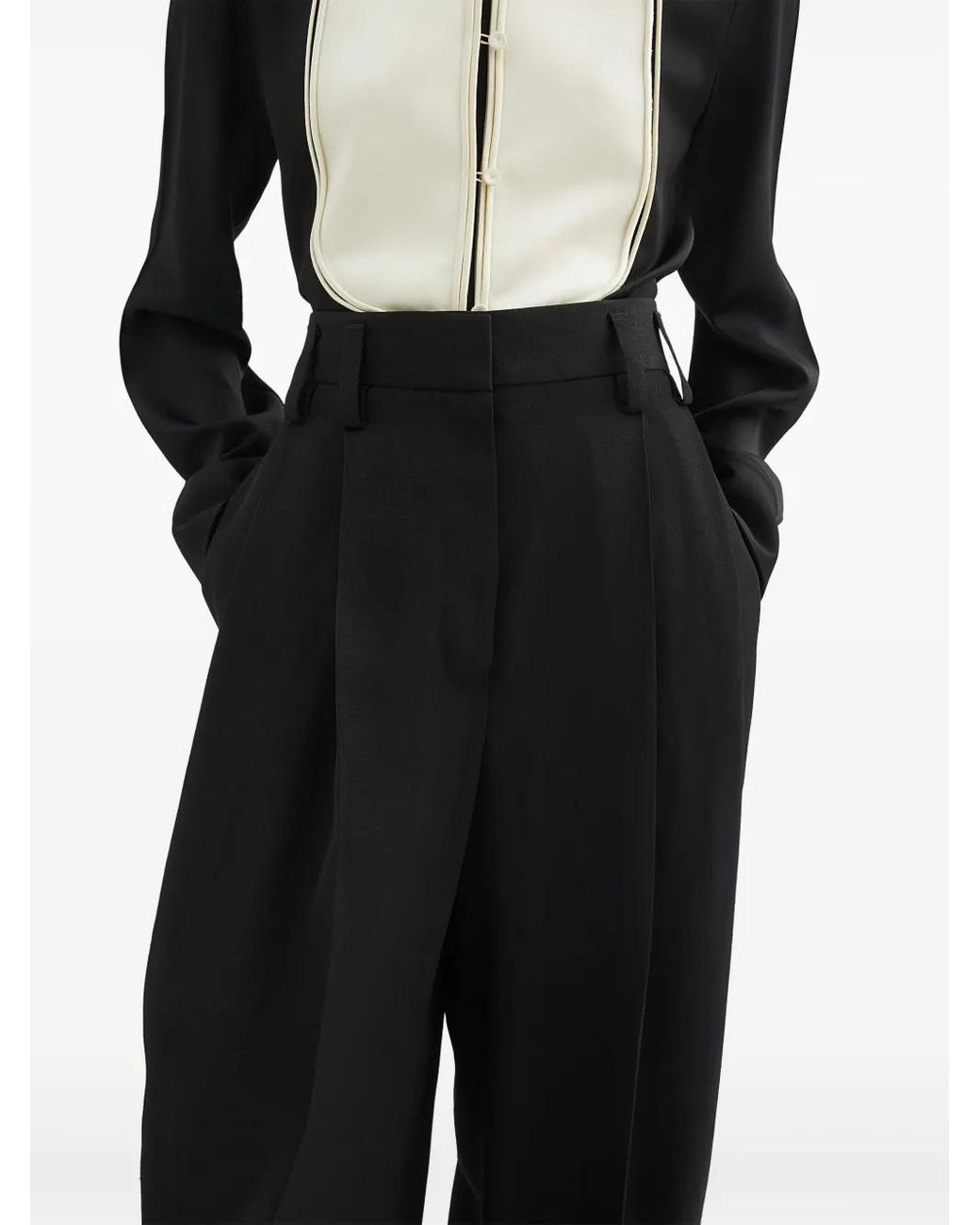 Jil Sander Black Silk Pleated Pants