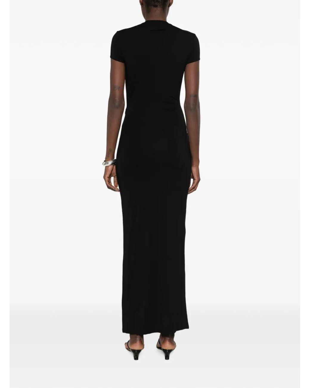 Jean Paul Gaultier Black Leather-Tag Draped Maxi Dress