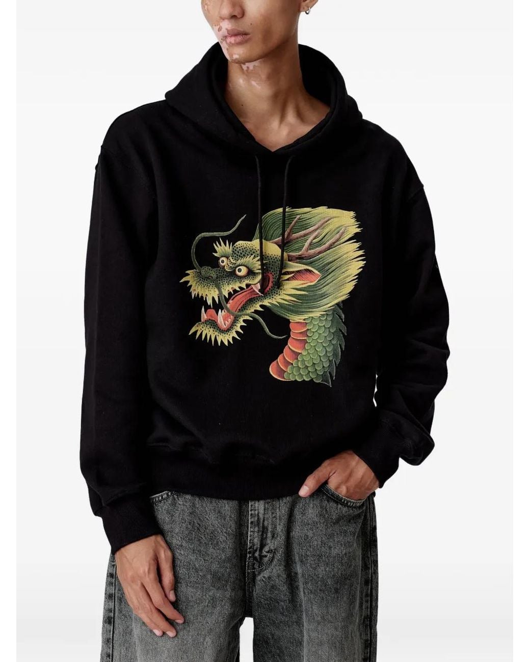 Endless Joy Black Monkey Dragon Graphic-Print Hoodie for men