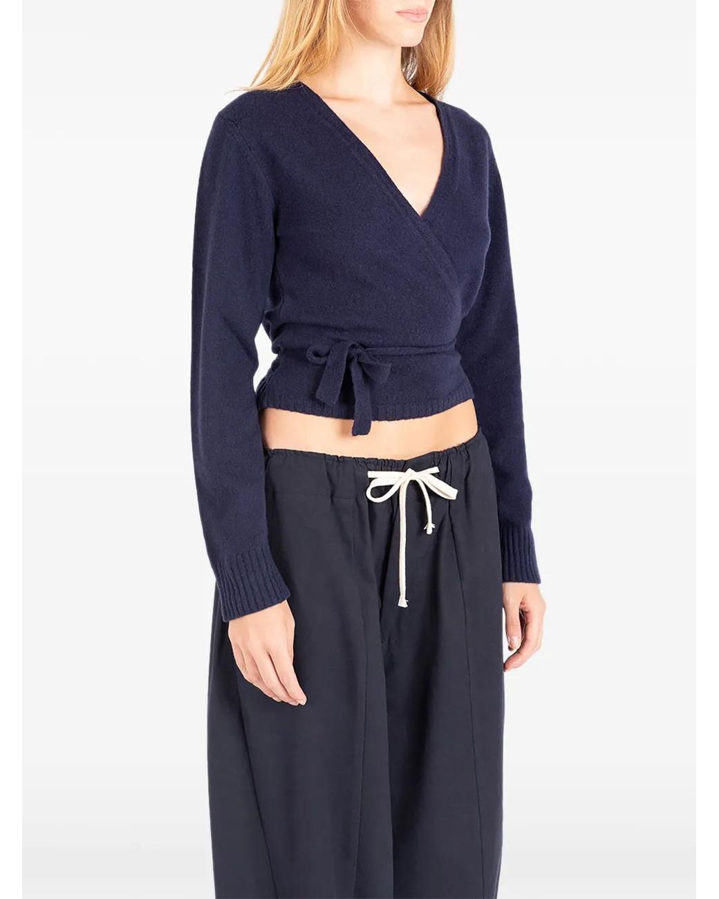 Societe Anonyme Blue Nicole Wrap-Style Cropped Sweater