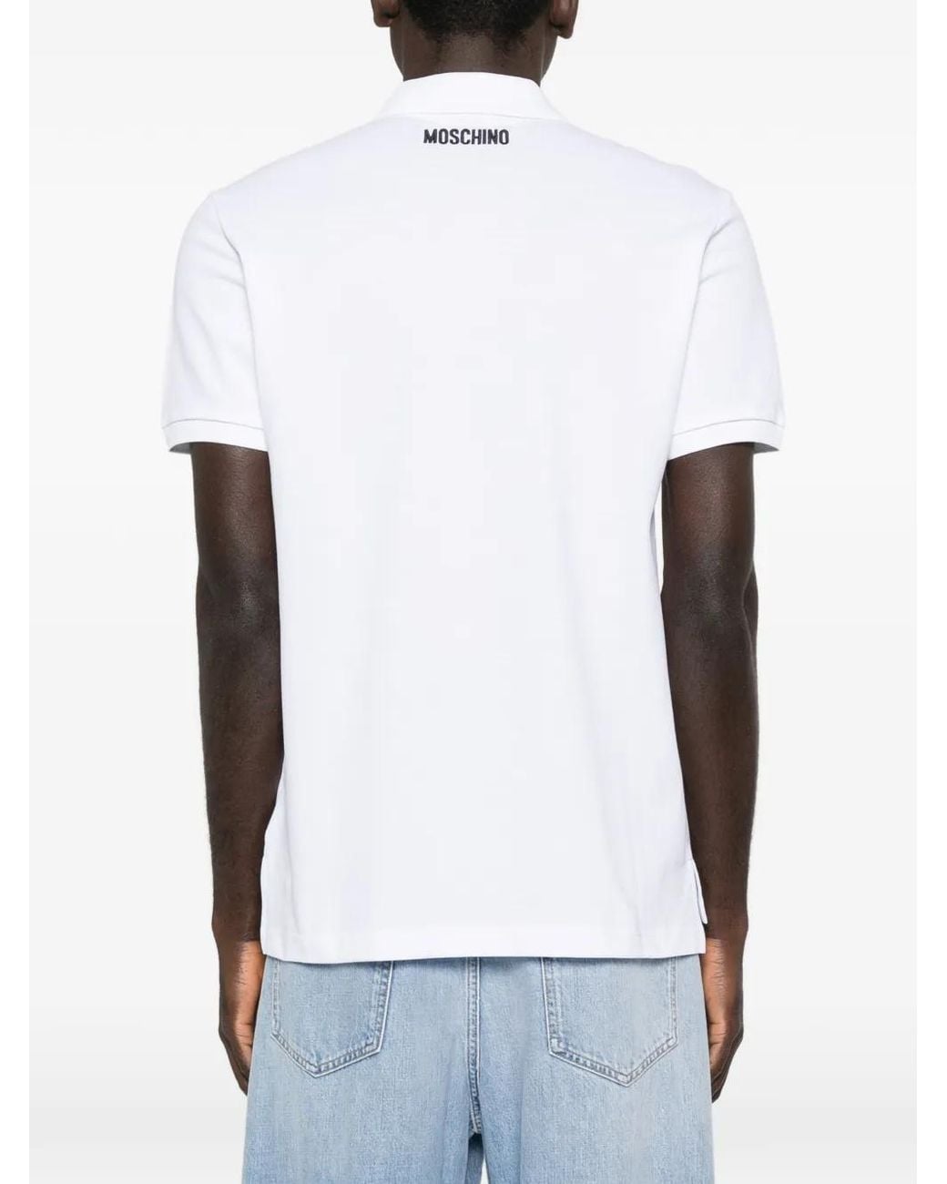 Moschino White Animal Appliqué Polo Shirt for men