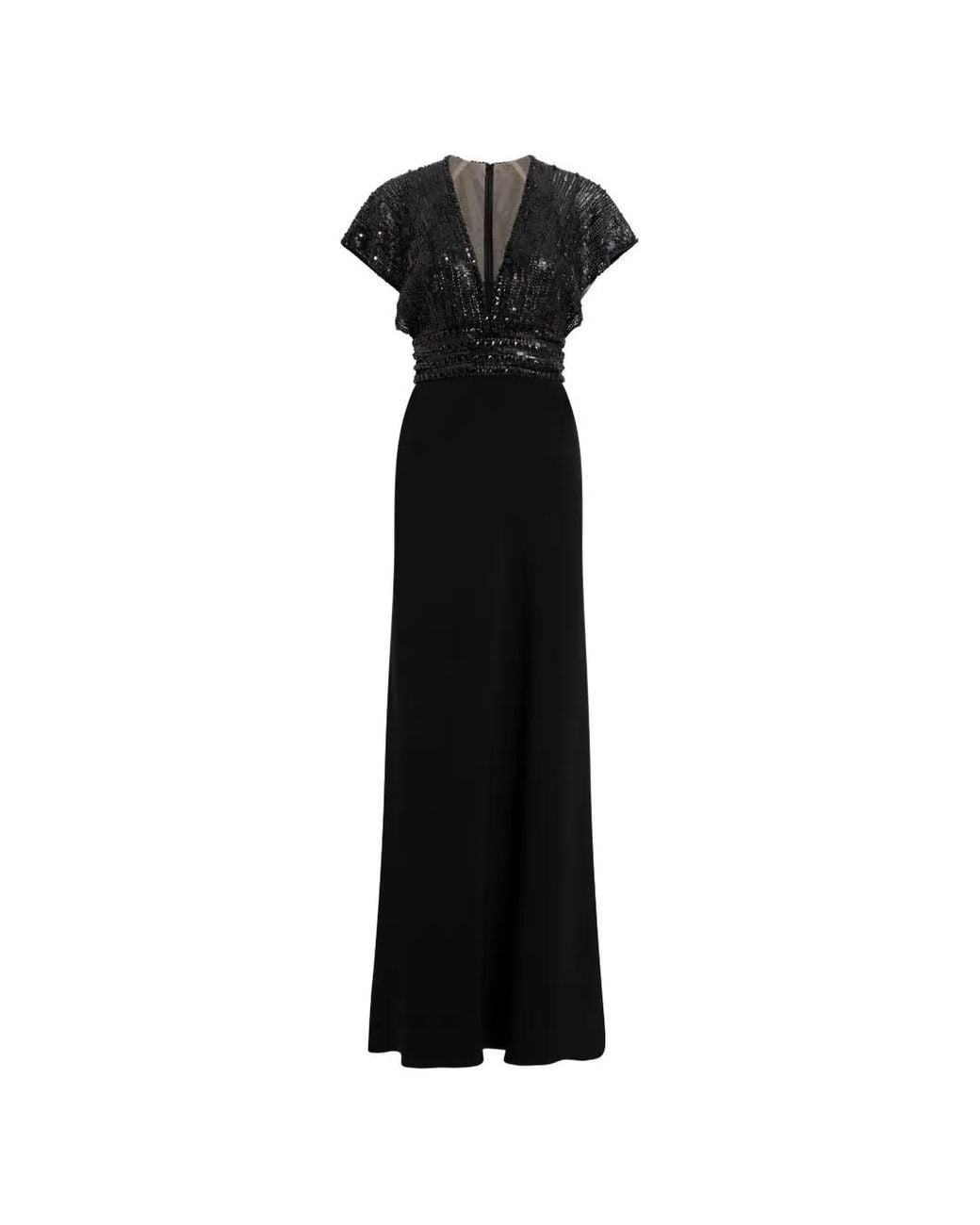 Jenny Packham Black Cary Sequin V-Neck Maxi Dress