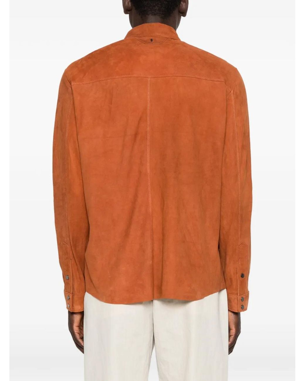 Salvatore Santoro Orange Buttoned Suede Shirt Jacket for men