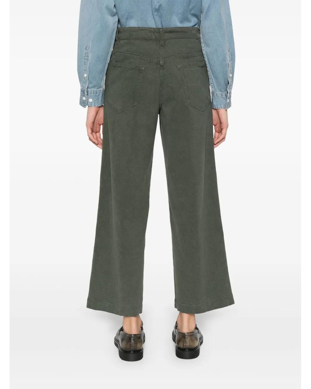 Aspesi Green Twill Cropped Trousers