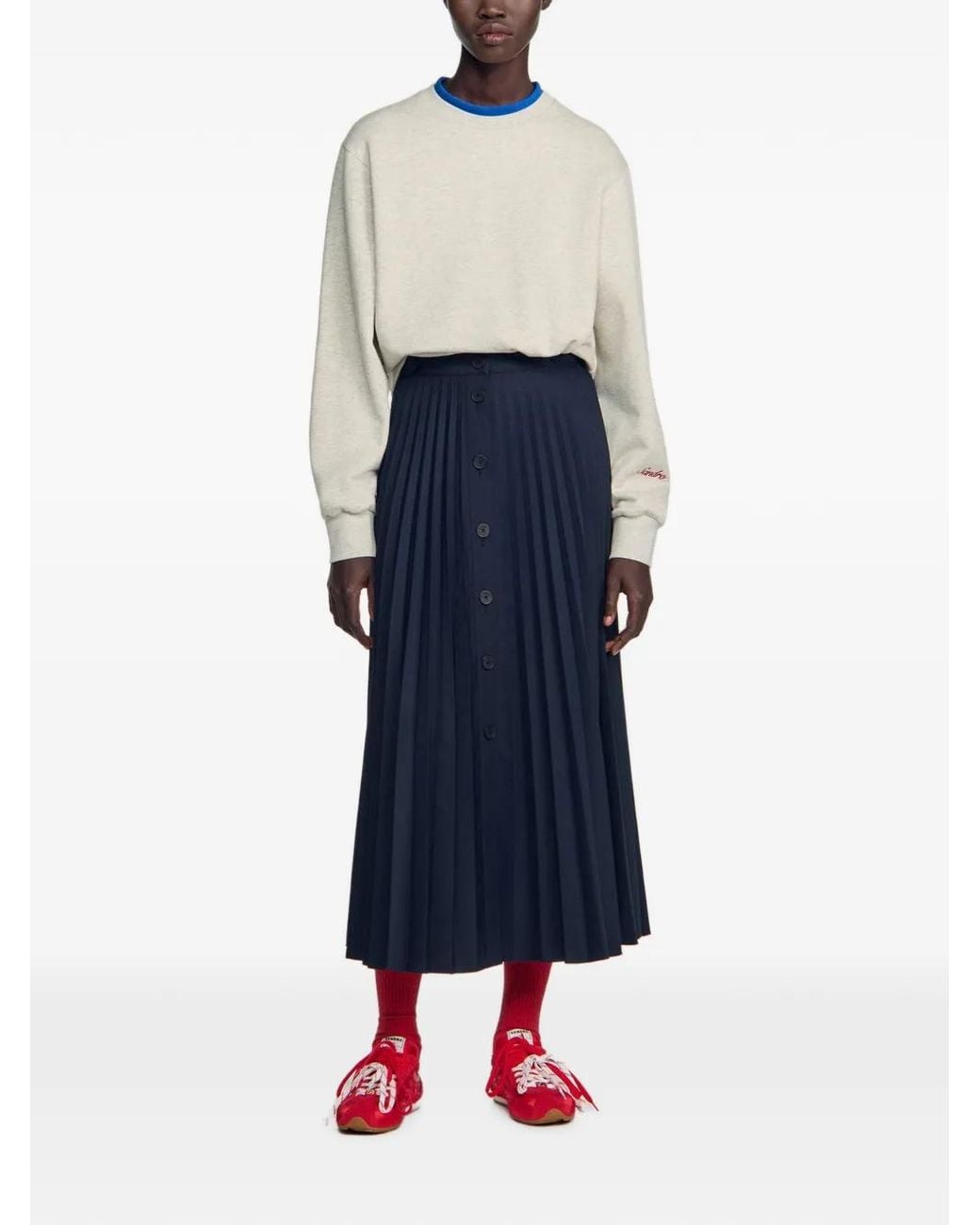 Sandro Blue Long Pleated Skirt